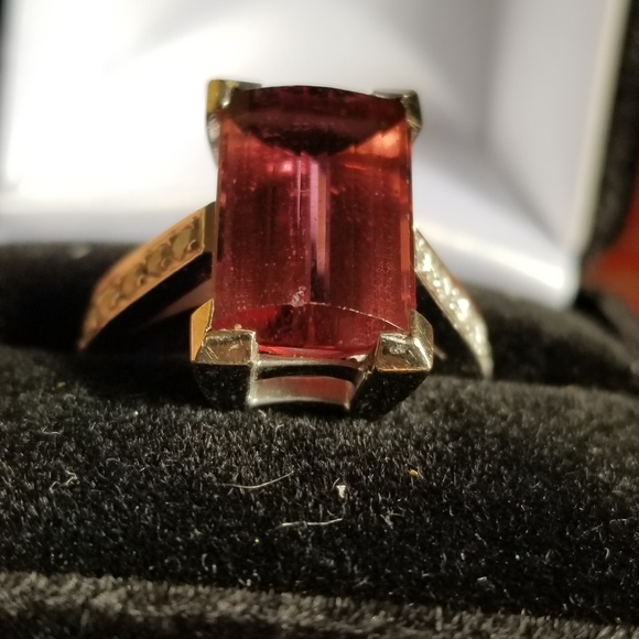 Sale! Huge 14+ carats  14k custom made Russian tourmaline raspberry diamond ring - Picture 11 of 16